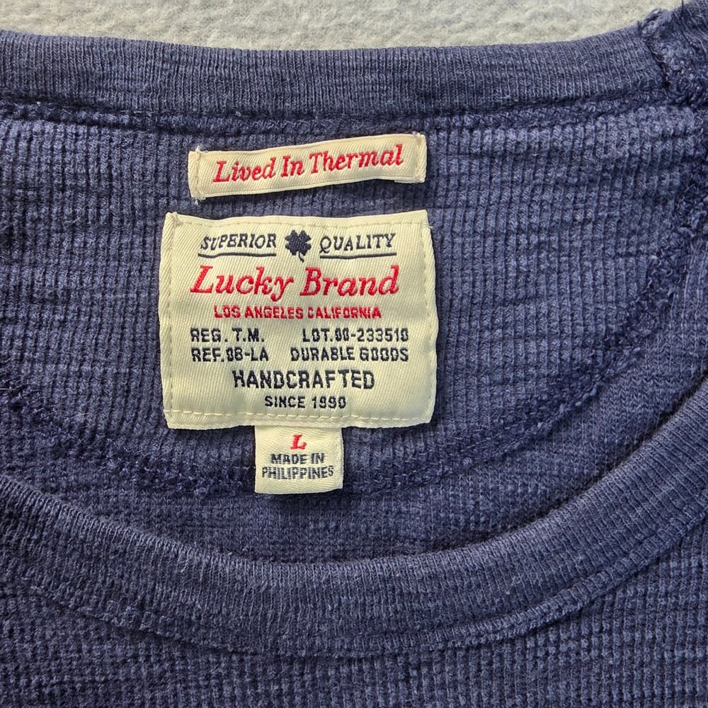 Lucky Brand Mens Large Navy Waffle Knit Thermal Shirt Raglan Long Sleeve - Picture 3 of 9